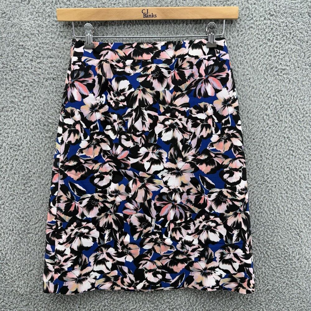 J. Crew Skirt‎ Womens Size 4 Pencil Pink Black Floral Above Knee Length 24"Lined